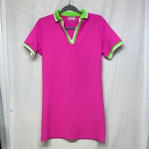 WHY Polo Mini Dress Large Stretch Fushia Pink Preppy MSRP 89